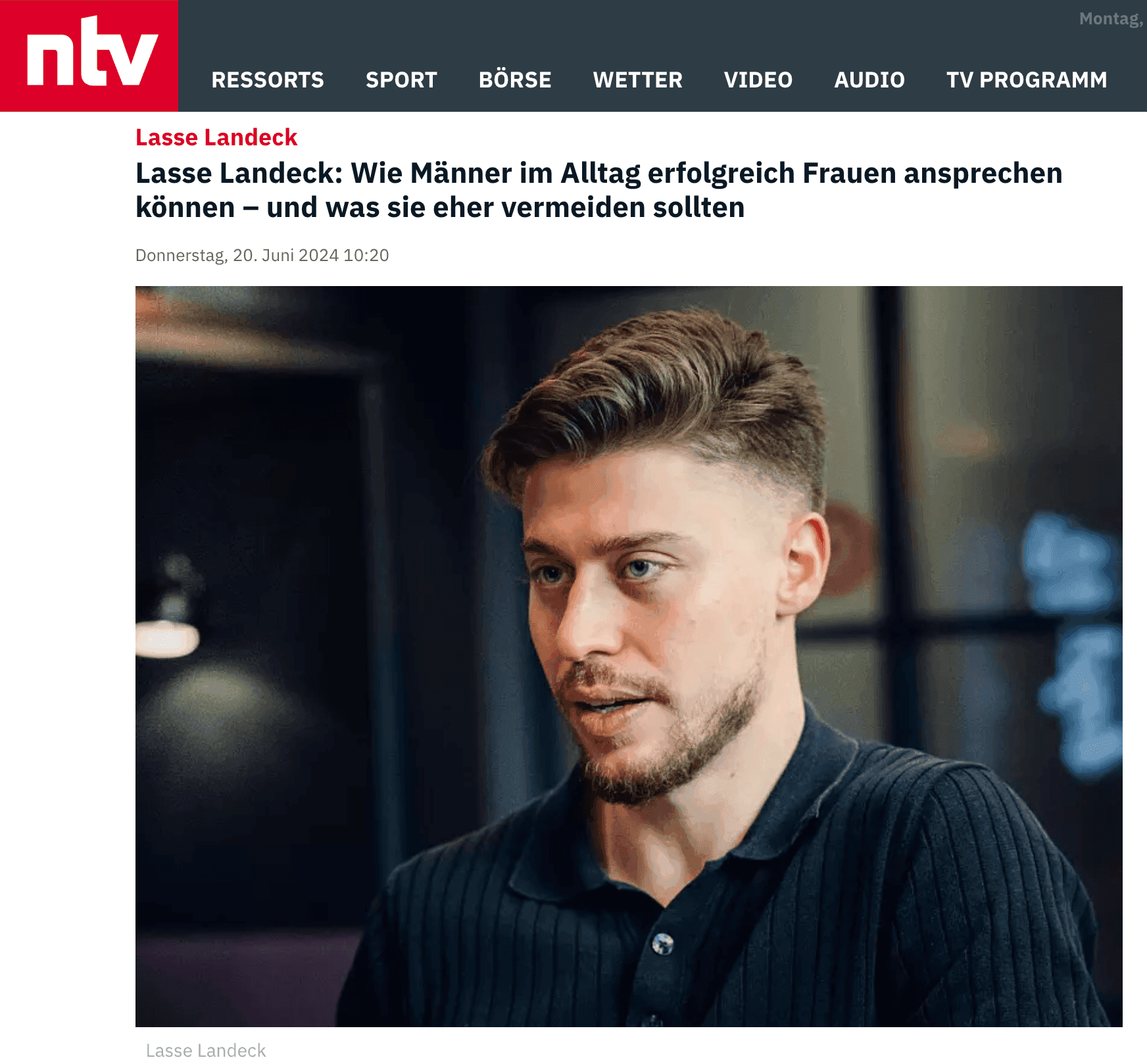 Lasse Landeck, Experte für Männer-Frauen-Beziehungen, spricht über das Ansprechen von Frauen im Alltag auf ntv.de