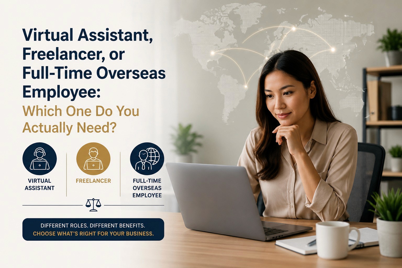 virtual assistant vs freelancer vs full-time overseas employee comparison