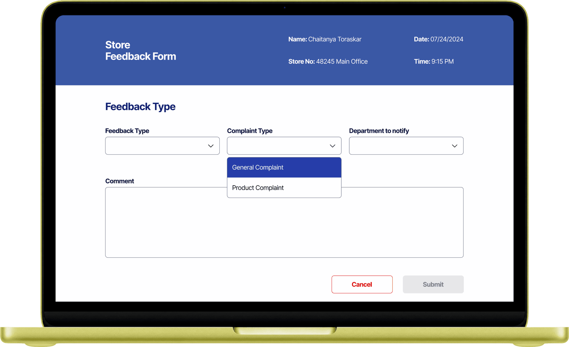 Device mockup showing work from the Wegmans feedback form case study