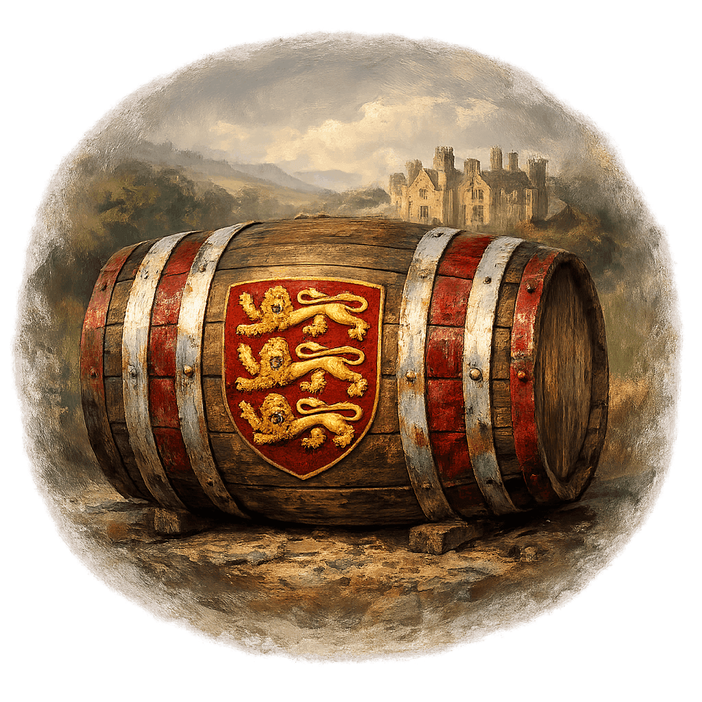 Wine barrel featuring the England national emblem for regional wine education.
