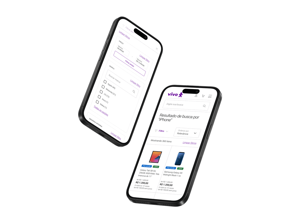 Two smartphones with filter component closed and opened