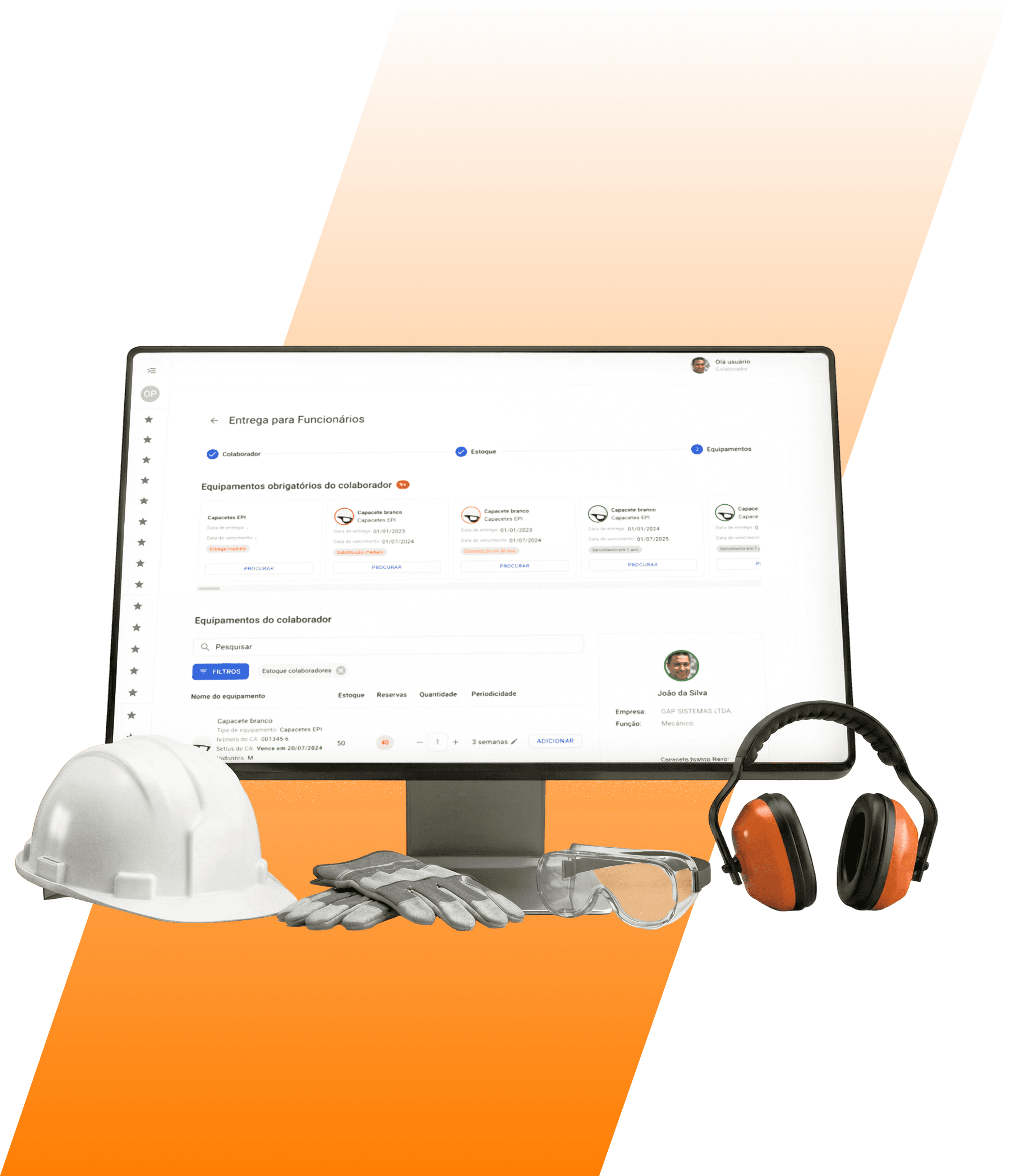 Tela de computador mostrando o sistema de entrega de EPIs