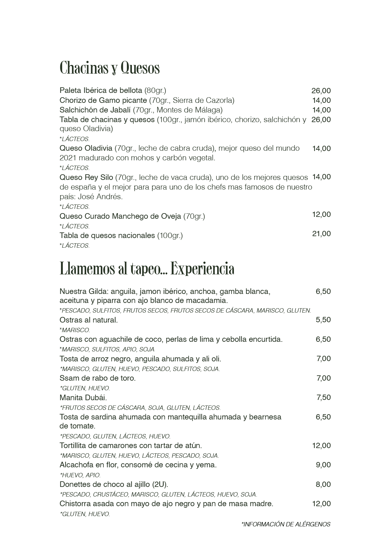 Página 1 menú Restaurante El Nacional . Málaga