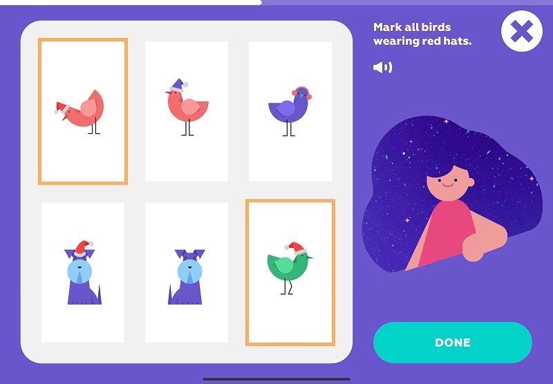 Classify by attributes: select all birds wearing red hats