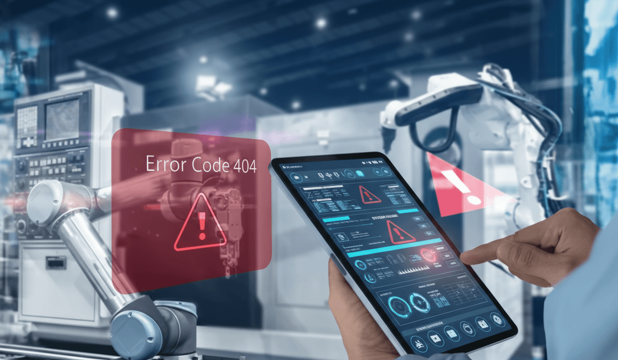 Representation of a man stopping a malfunctioning machine remotely in industry