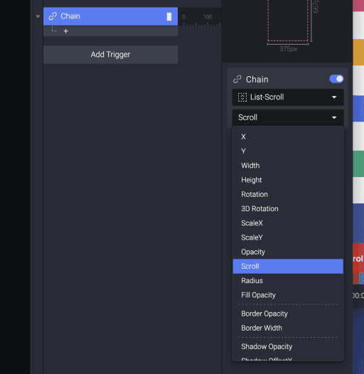 Add a Chain trigger to your vertical scroll and select Scroll from the dropdown