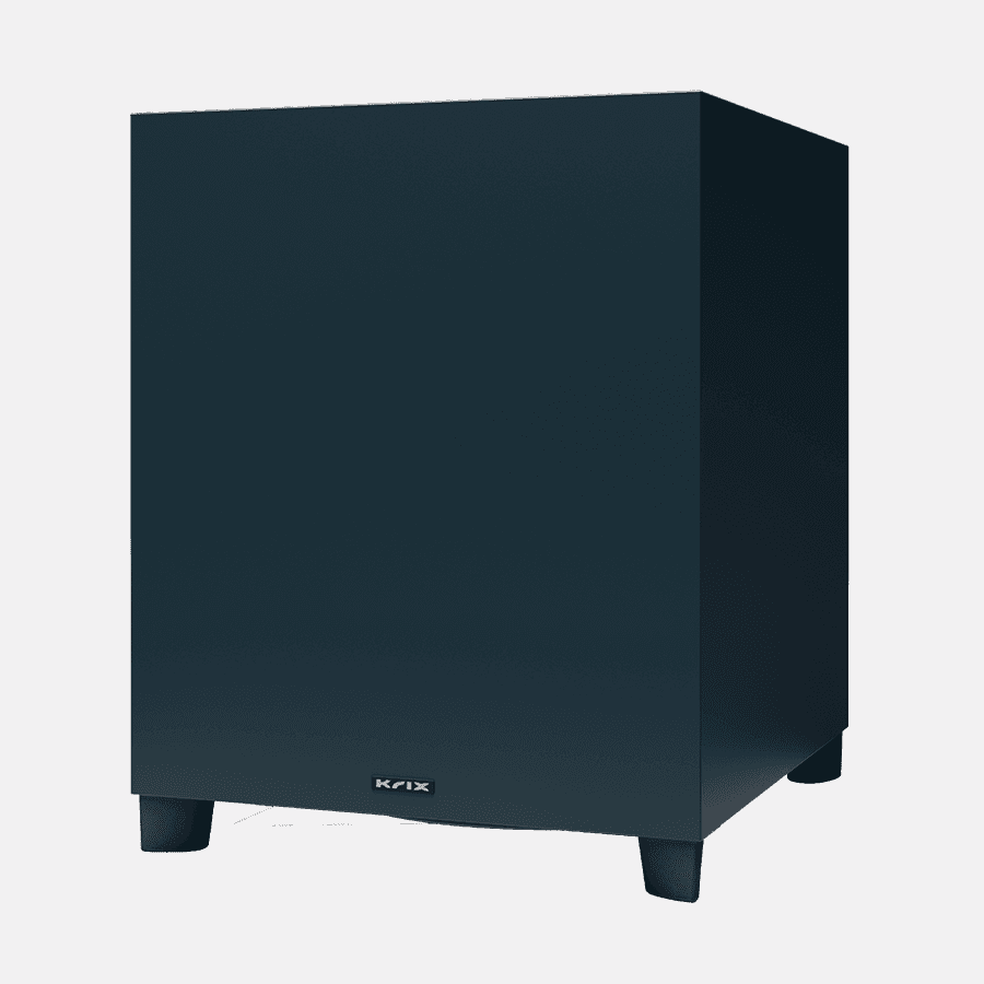 Dark blue Krix subwoofer on four legs