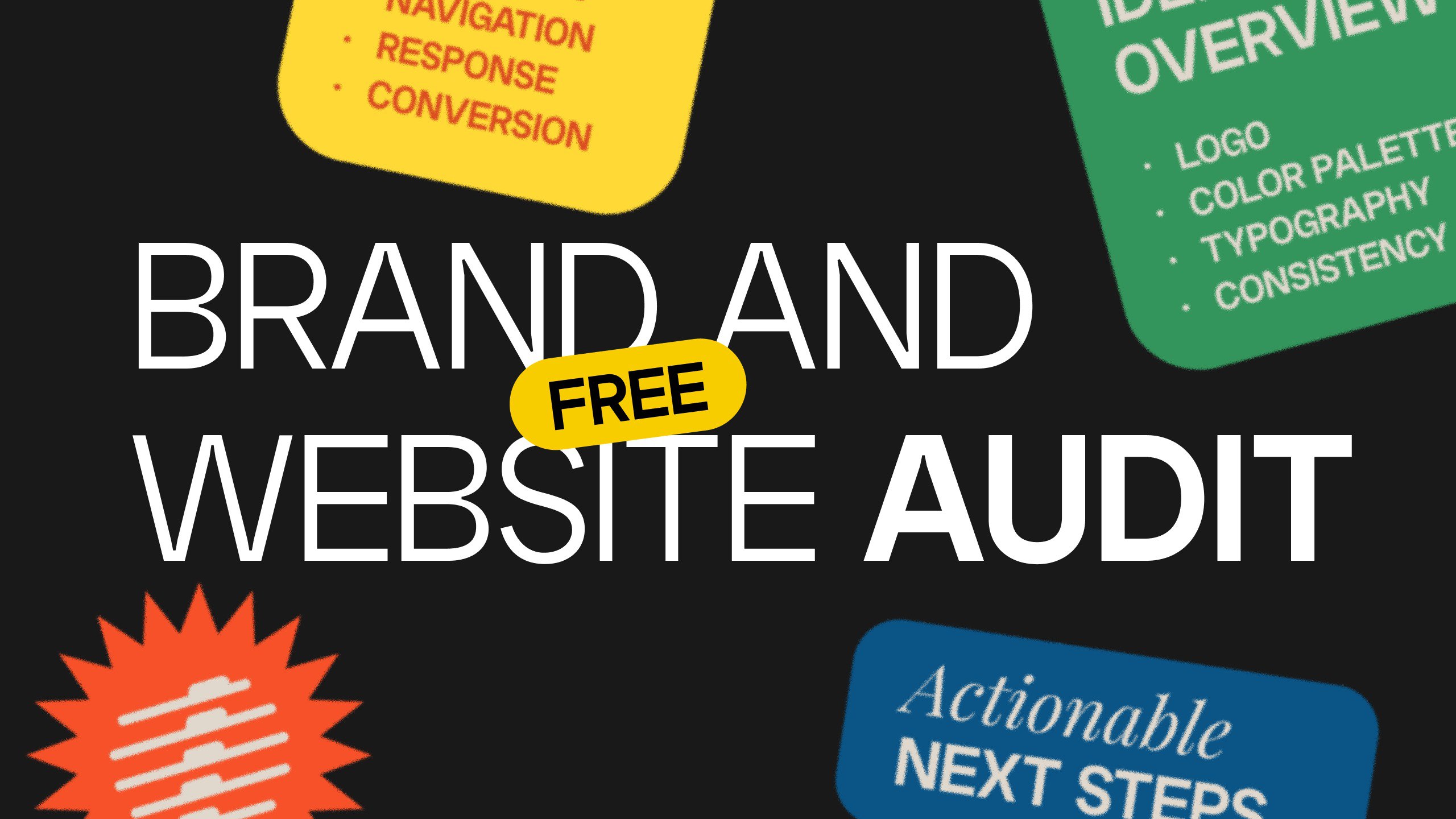 "Free Brand Audit" text in a modern fancy font on a dark background