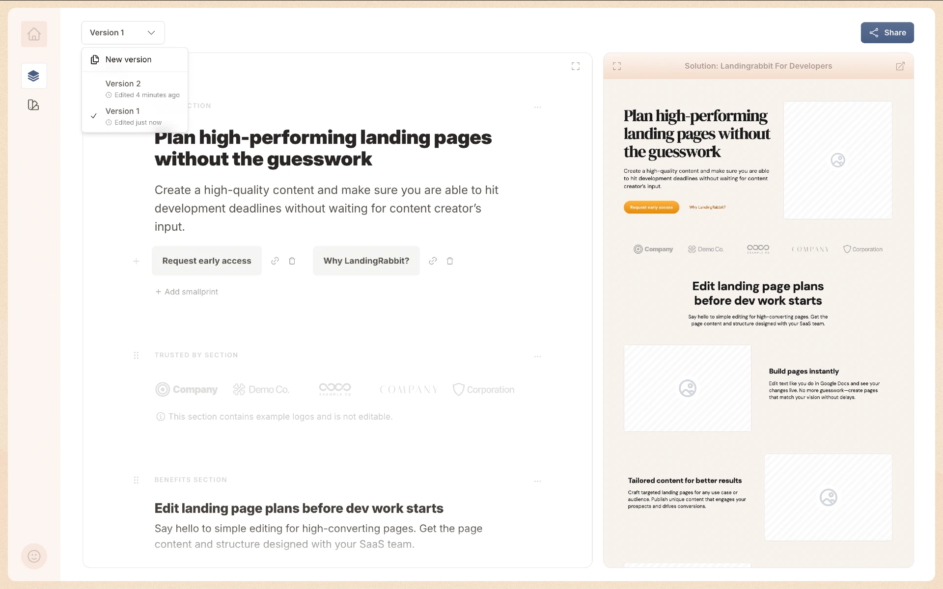 Creating multiple SaaS landing page versions