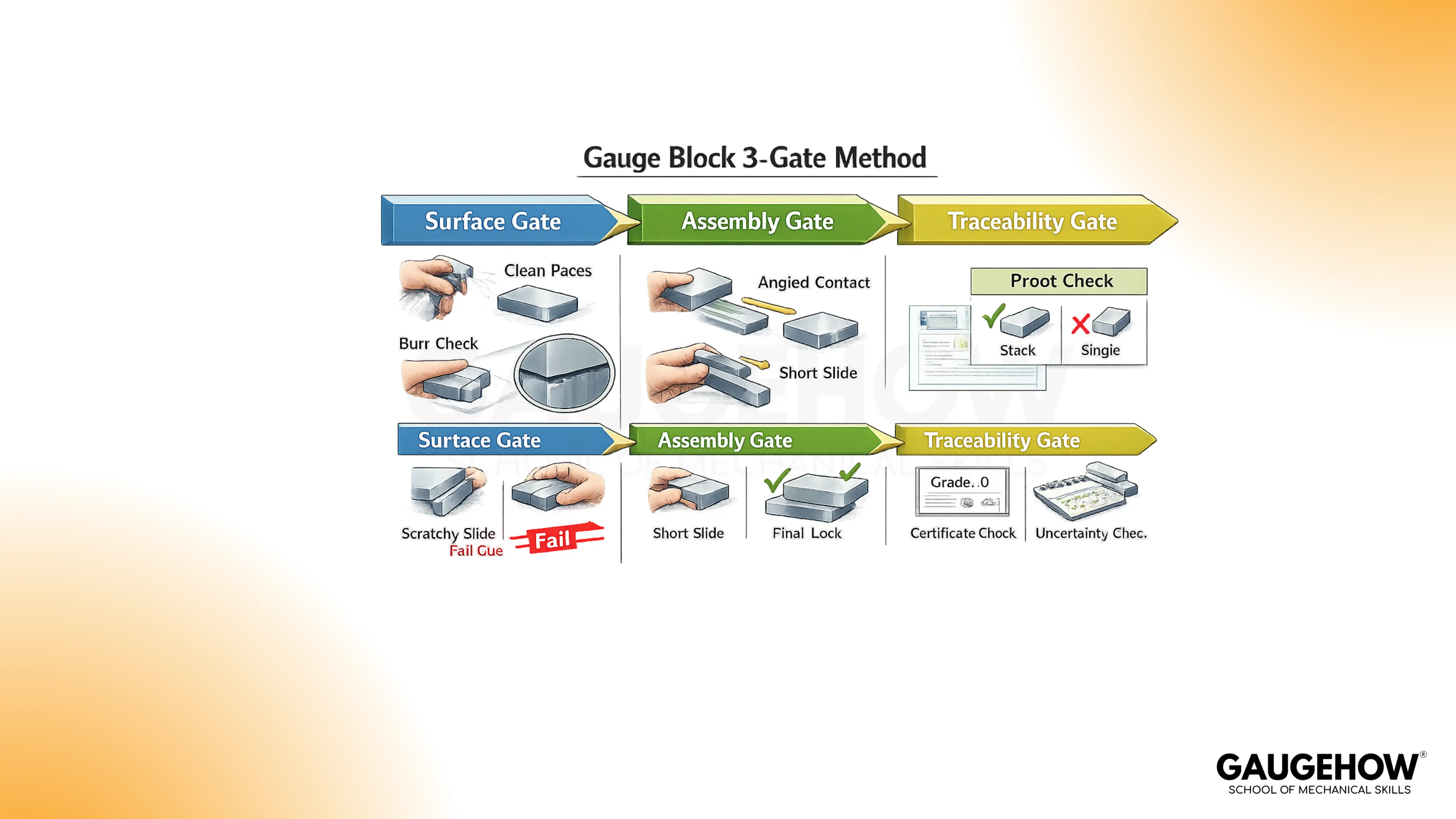 Gauge block wringing and traceability 3 gate method