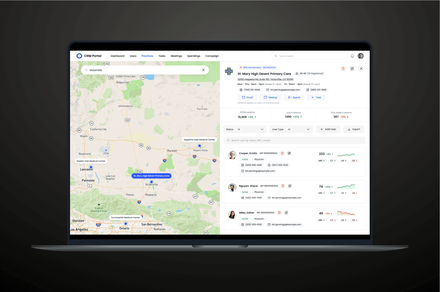 Mockup of one laptop showcasing CRM portal project design.
