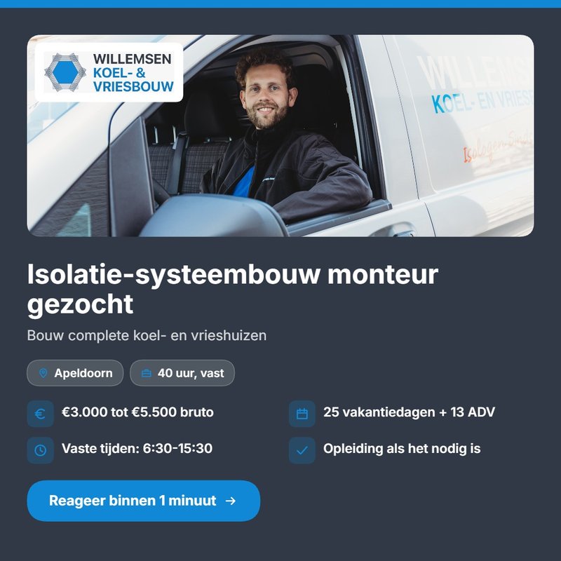 Vacature-advertentie van Willemsen Koel- & Vriesbouw