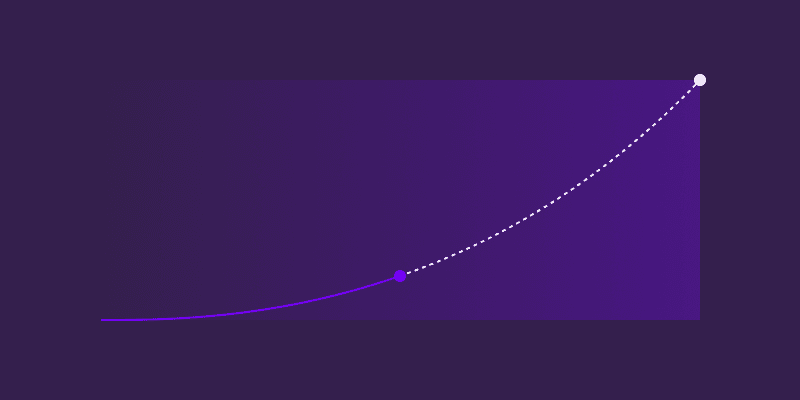 An abstract forecast curve that changes direction mid-way, representing reforecasting with updated assumptions