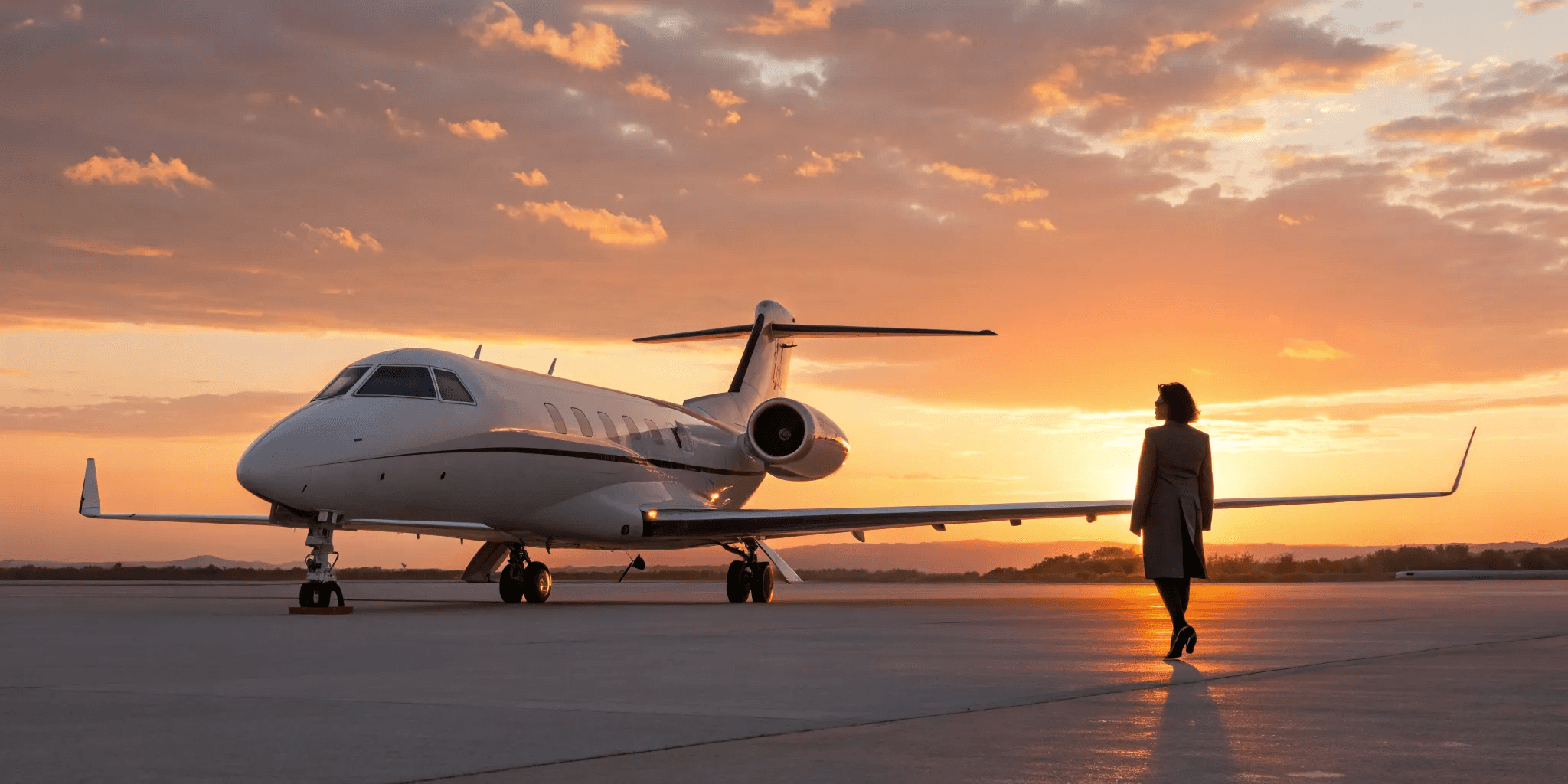 Luxury private jet parked on the runway beside a black executive car, representing premium private aviation and seamless travel service.