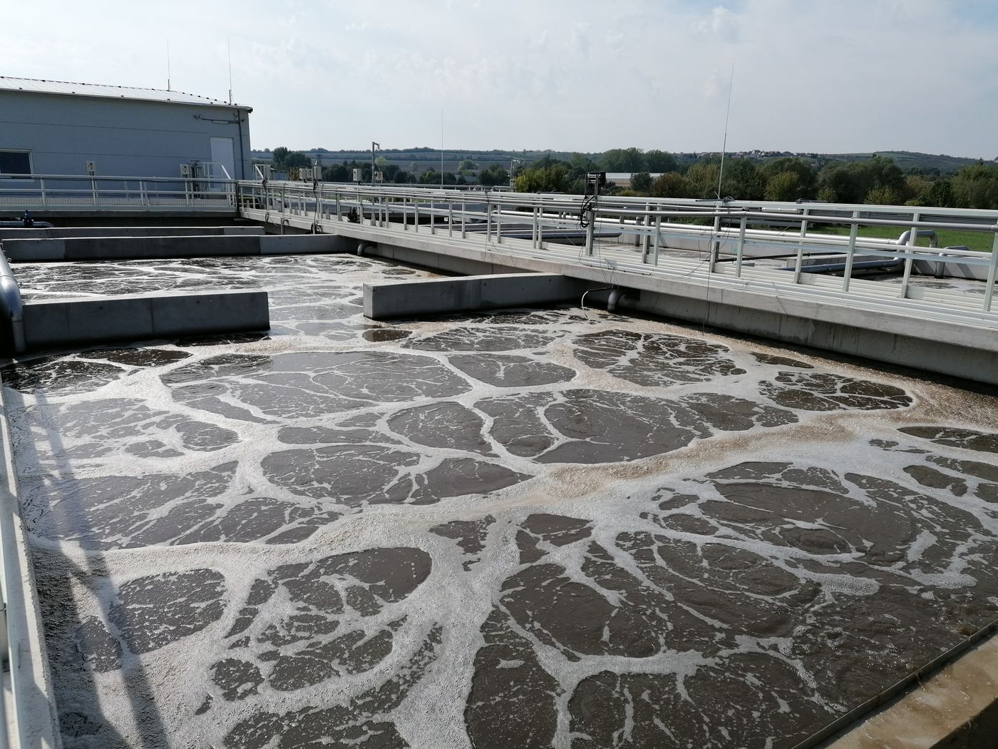 Aerated activated sludge basin at the Zsámbék wastewater treatment plant, Hungary