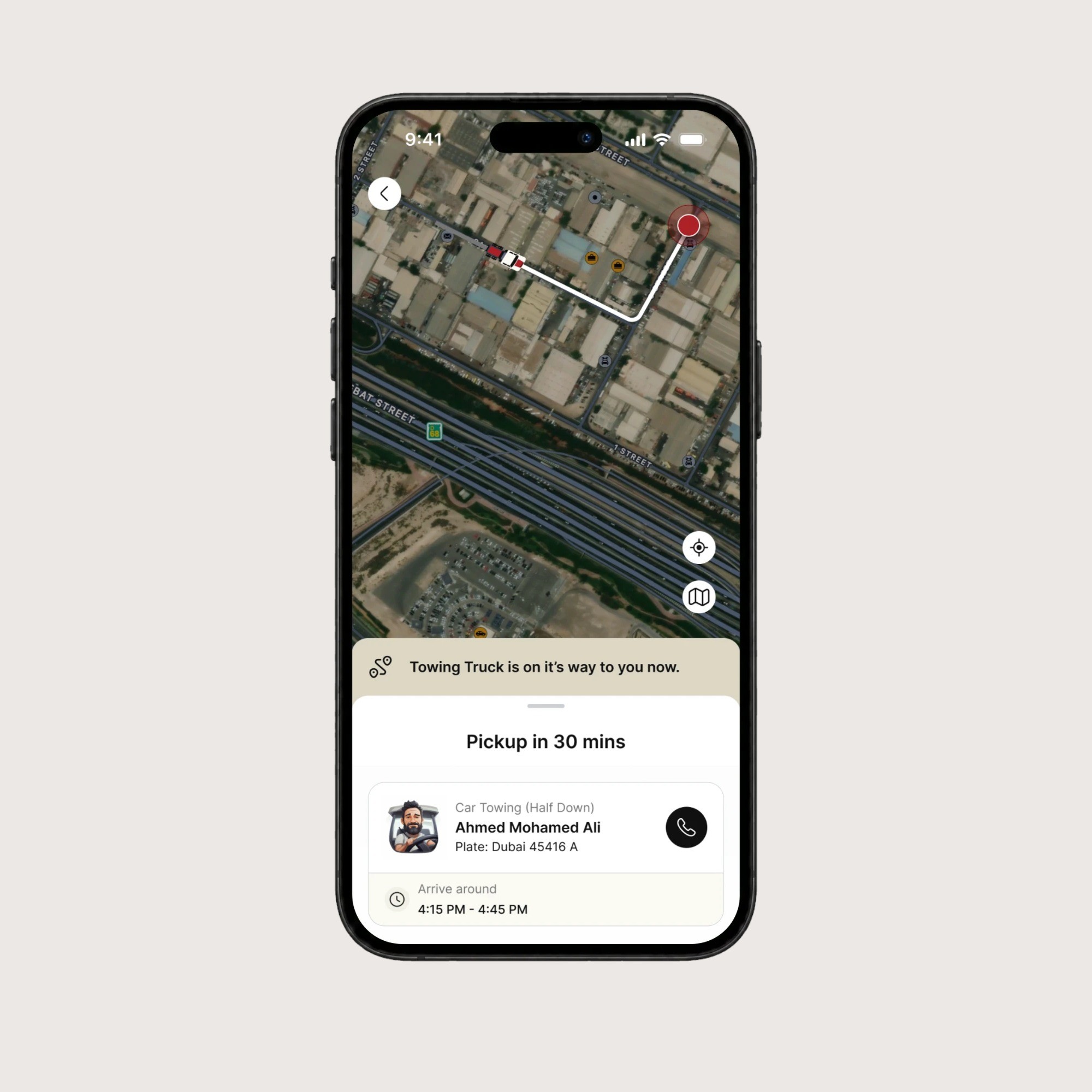 Live tracking with the truck on the map and arrival time
