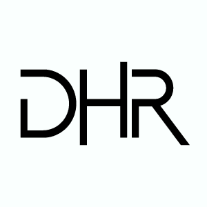 Black and white DHR Engineering logo