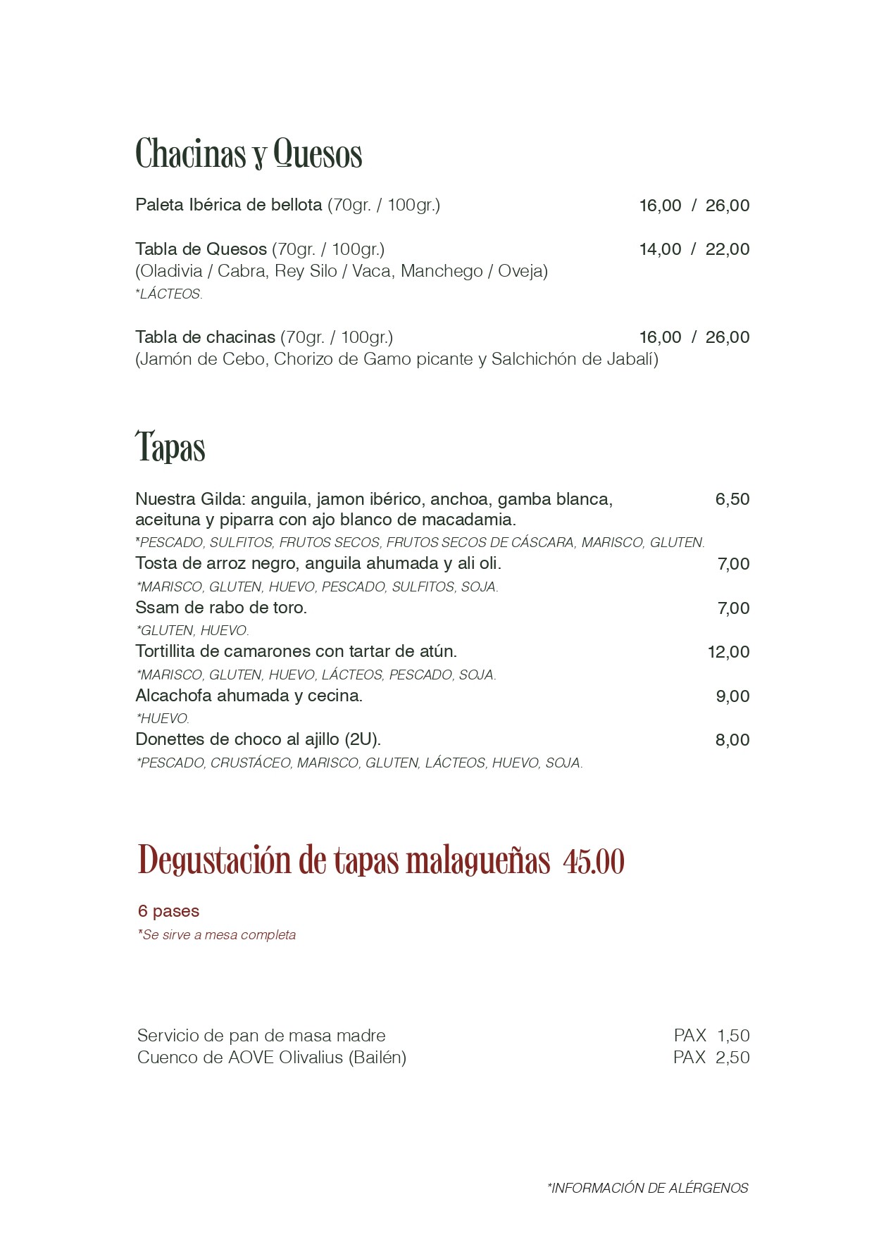 Página 1 menú Restaurante El Nacional . Málaga