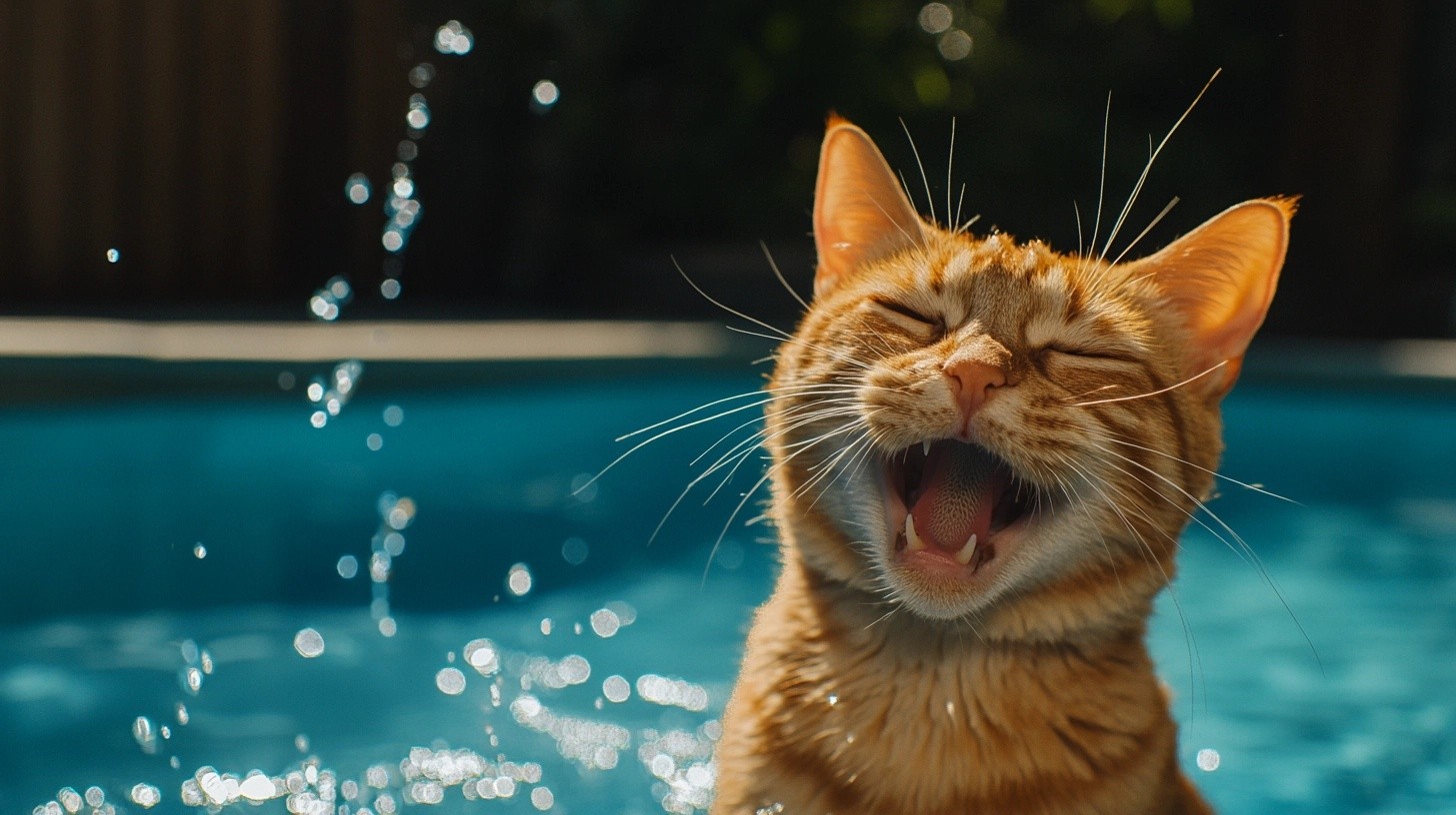 A silly cat playing in water