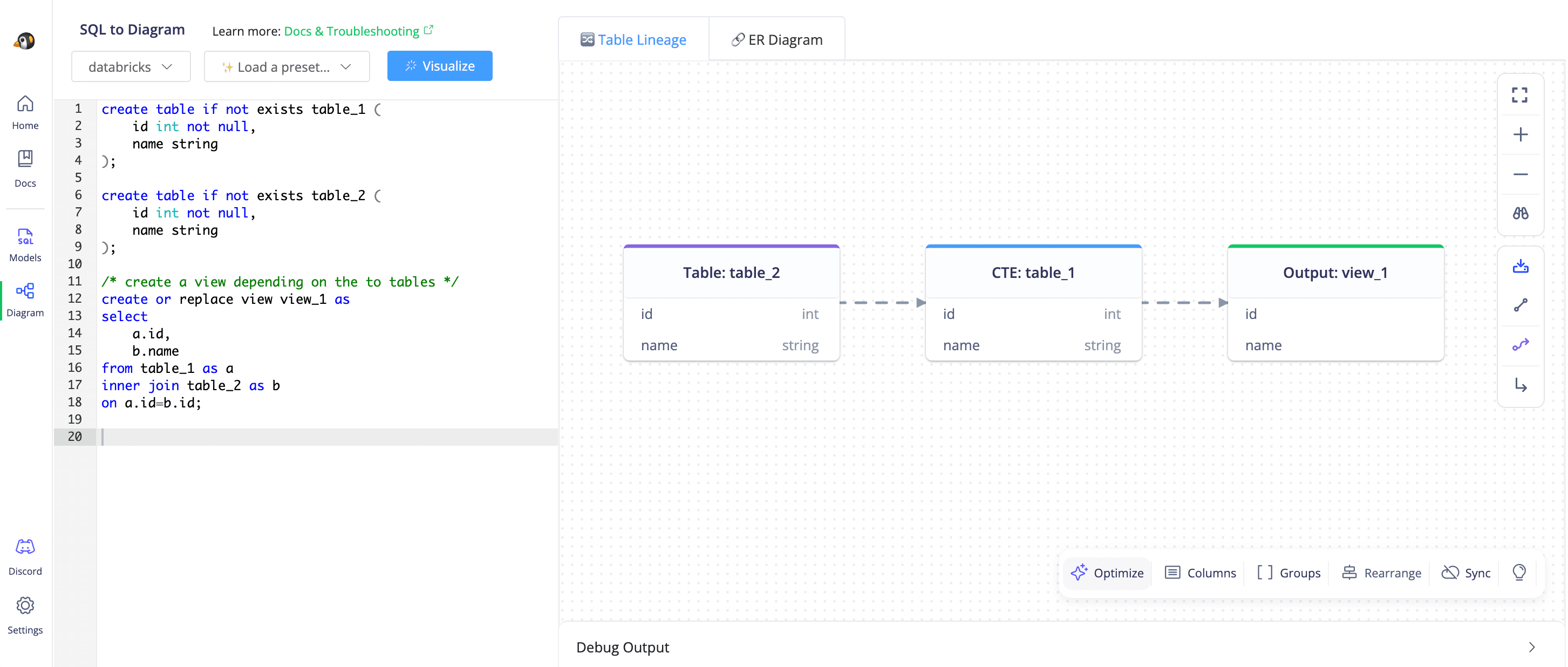 data lineage from sql query