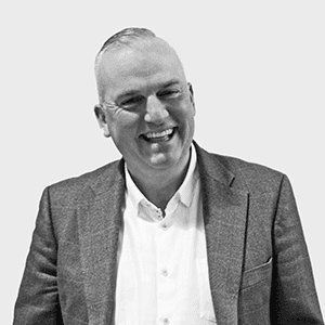 A black and white image of Chris Cansfield