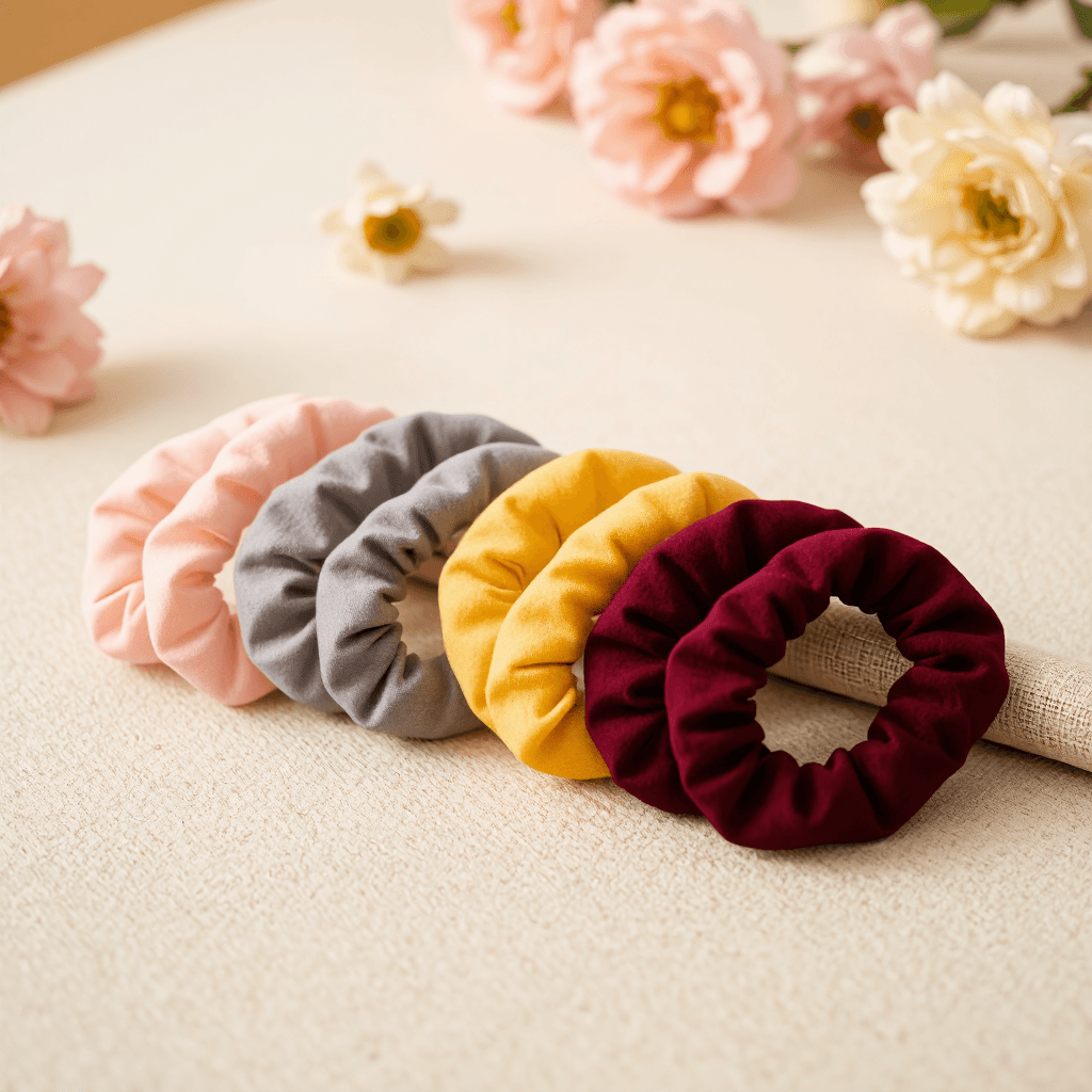 product photography of set of silicone hair ties