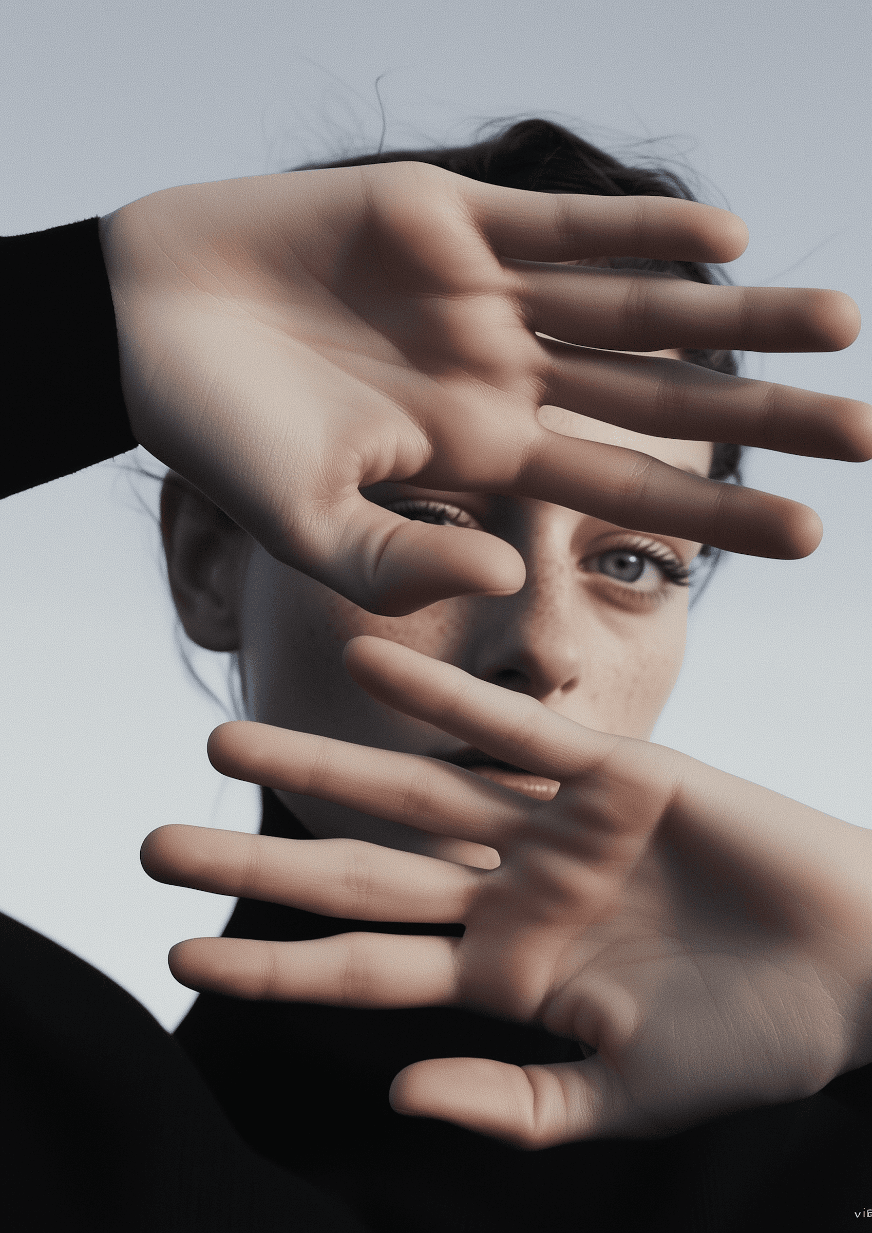 Woman hiding face with hands