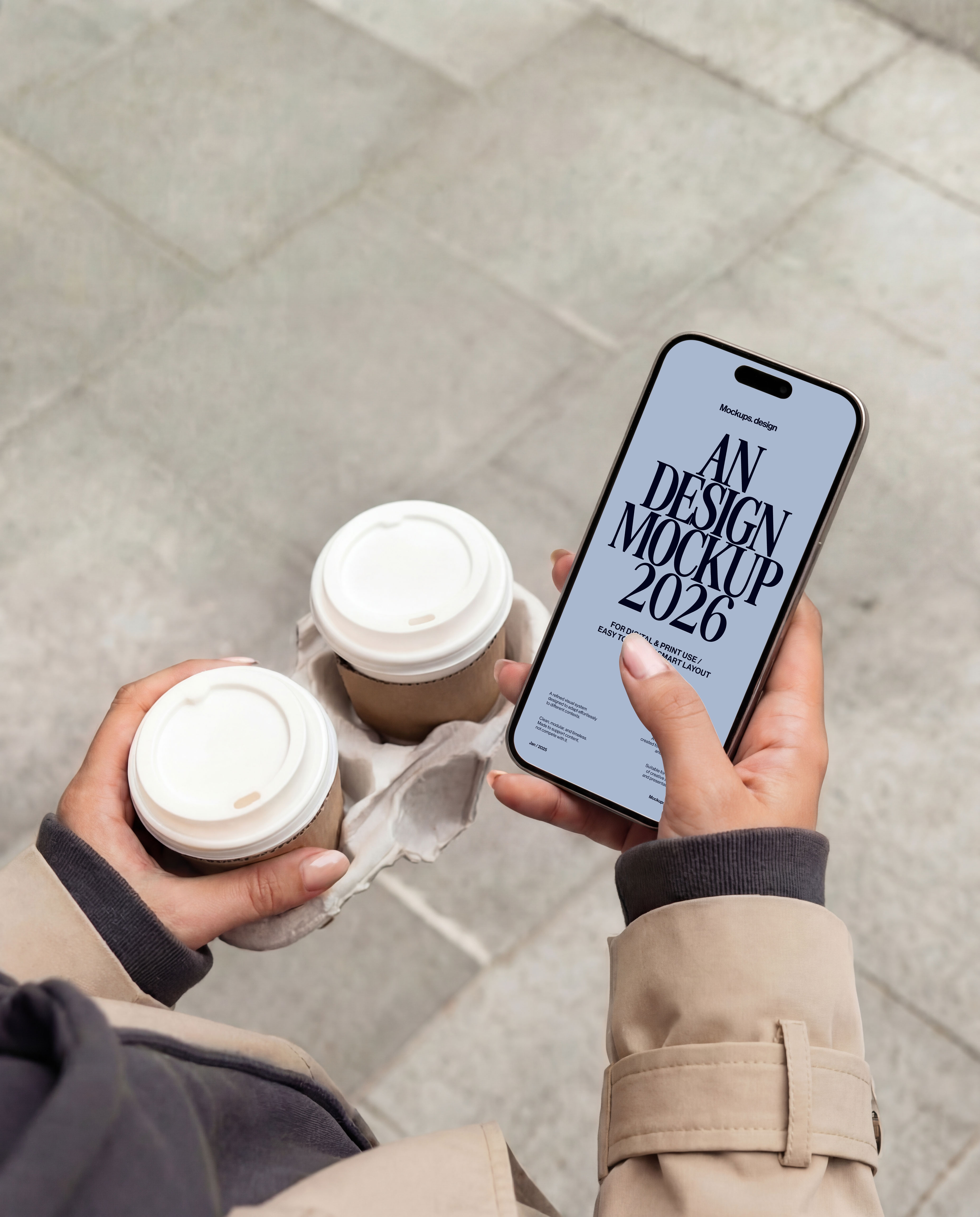 Hand holding iPhone mockup, clean background