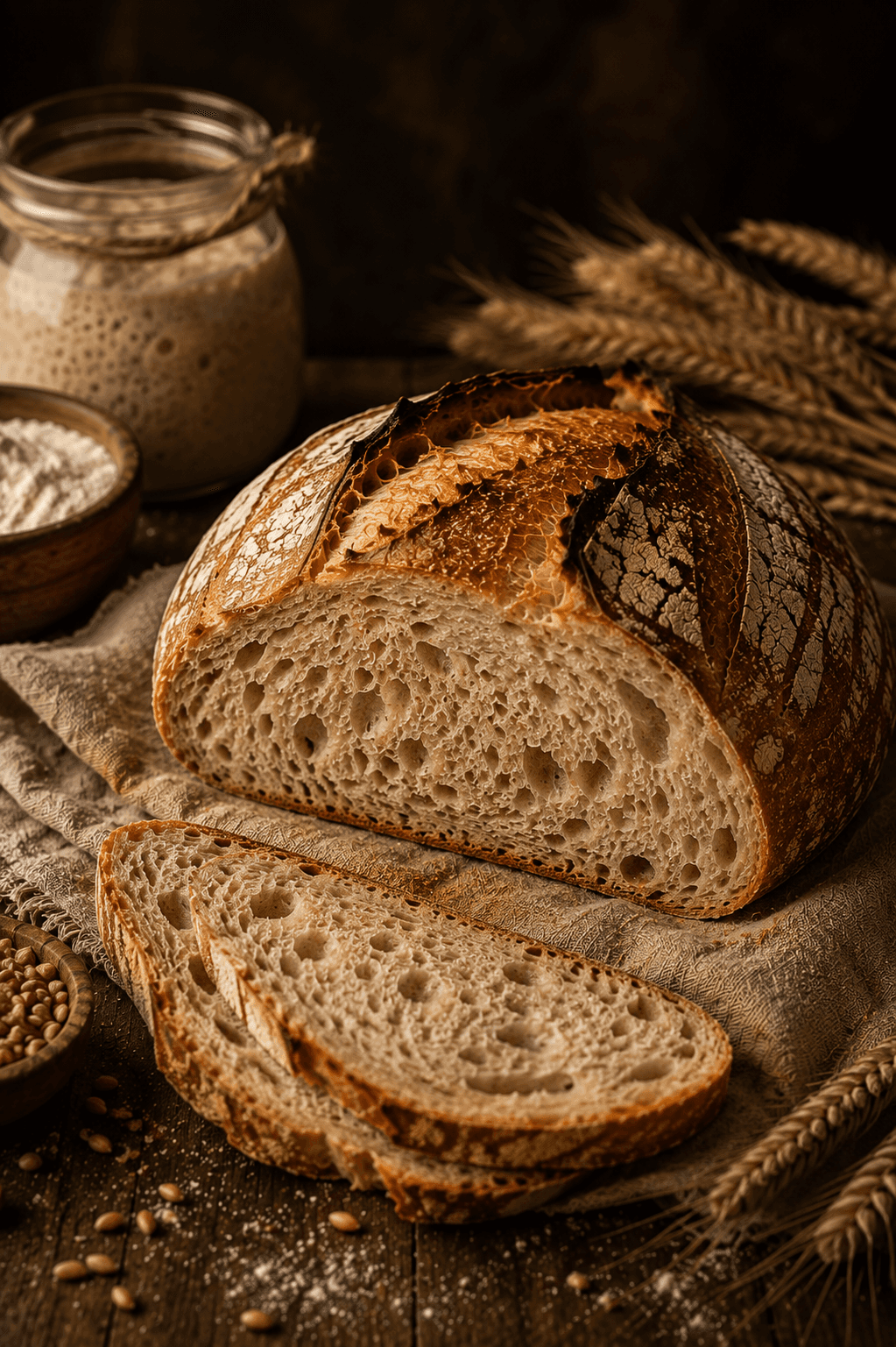 Close-up sliced bread on a dark table