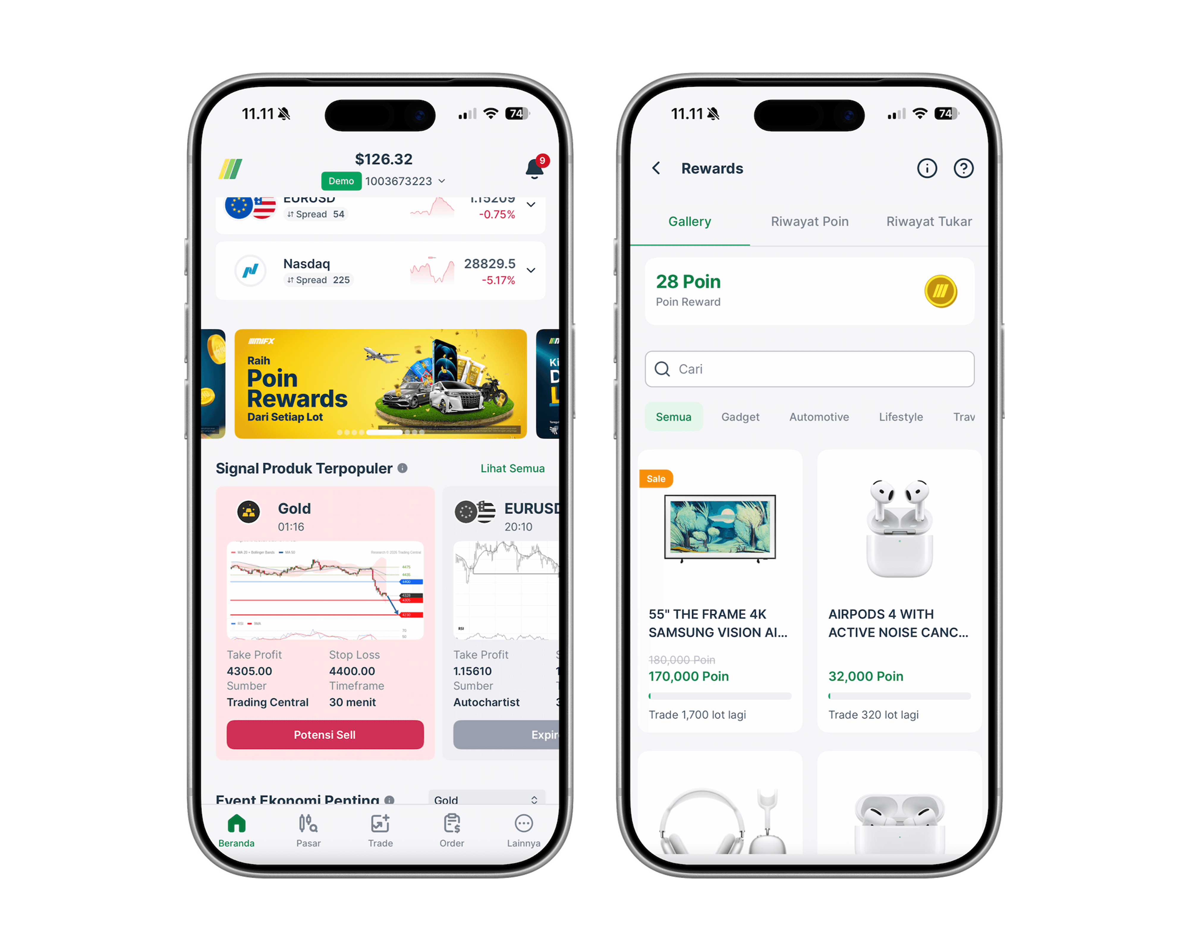 Rewards elements in the app