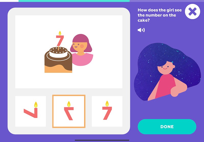 Symmetry: choose how the number looks from the girl's point of view