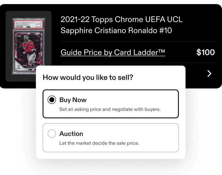 Vault user setting fixed price for graded Cristiano Ronaldo card in Fanatics Collect marketplace