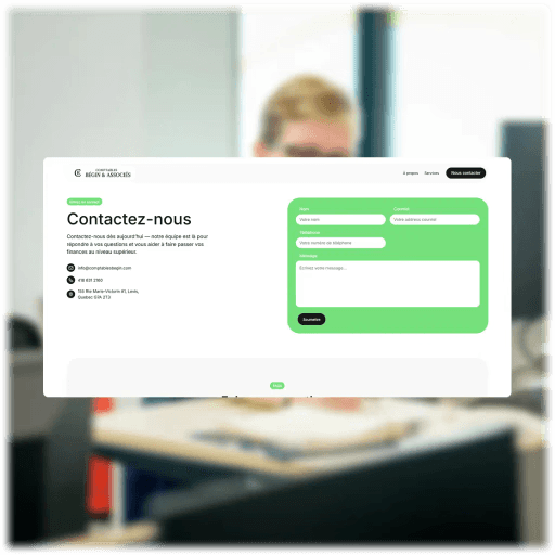Page de contact du site Comptables Bégin avec formulaire pour prise de rendez-vous avec un comptable.