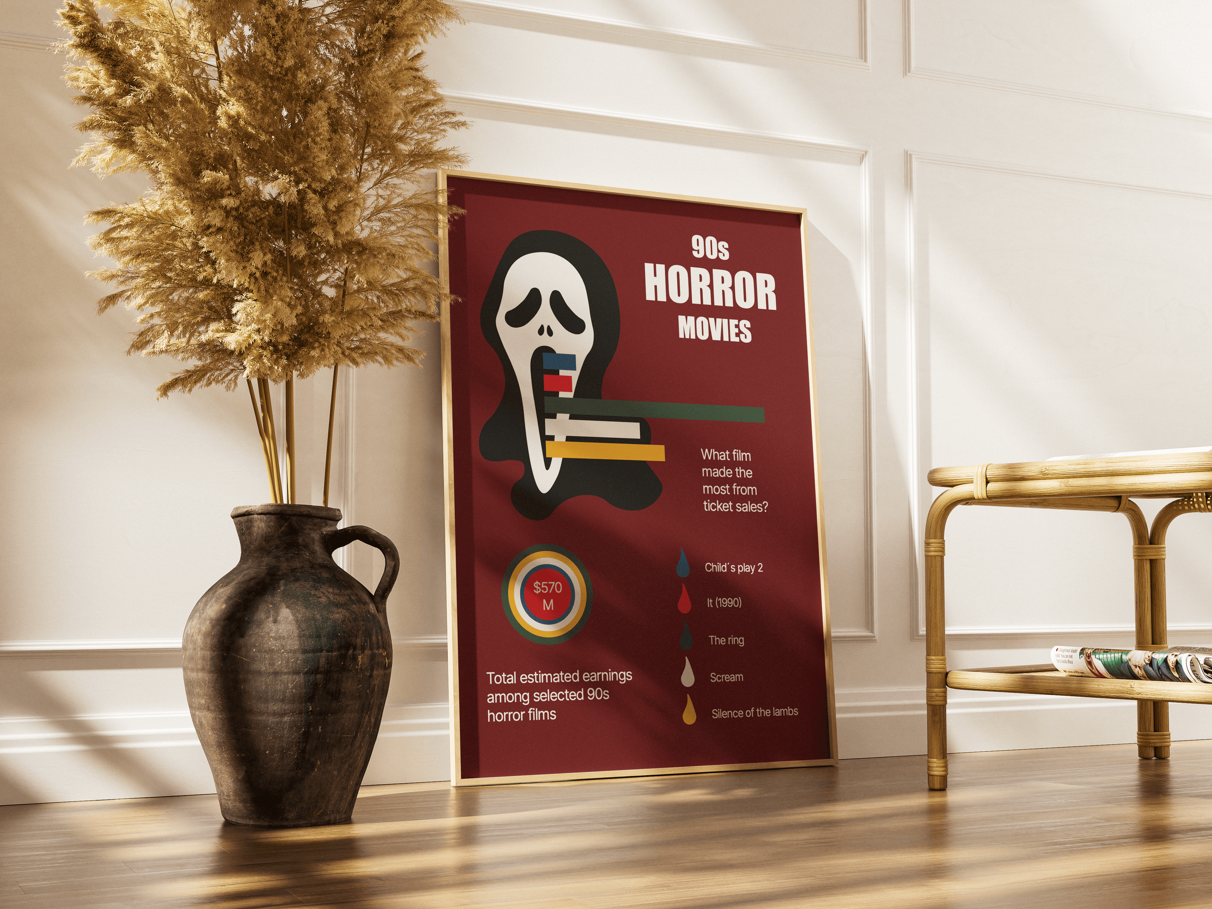 Minimalist lemon product photo with glass cup on pastel yellow background