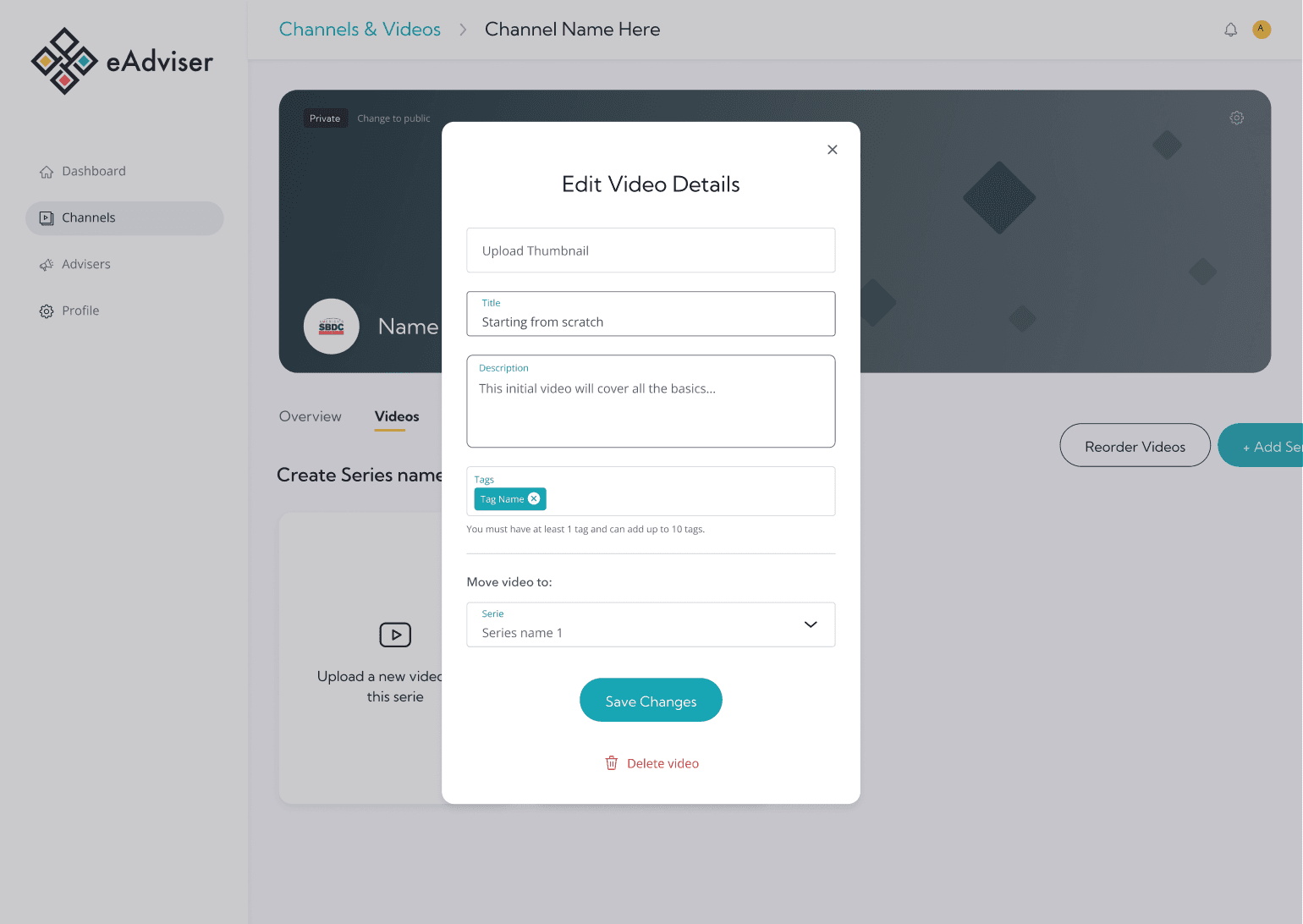Creator edit video details pop up