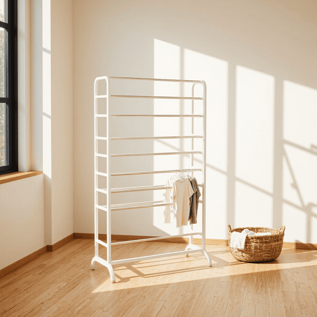 product photography of a laundry drying rack