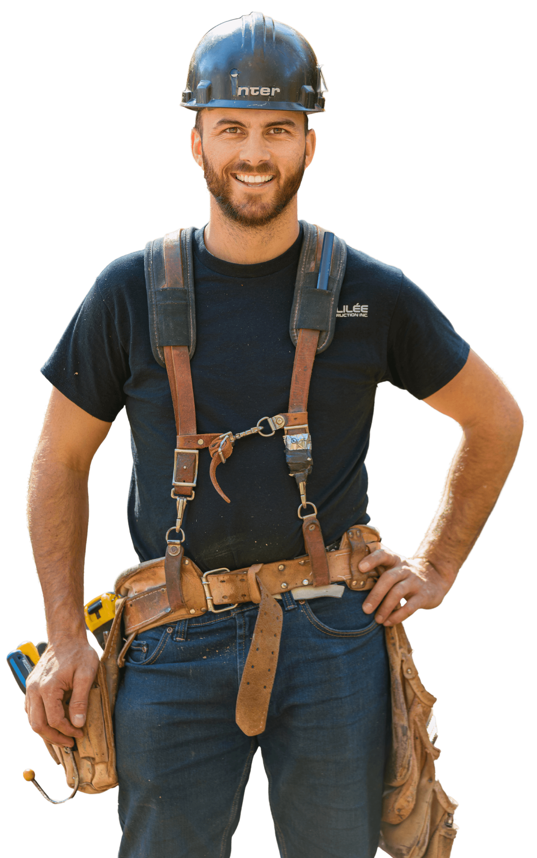 Nicolas Bernard de Galilée Construction habillé pour le chantier et souriant à la caméra