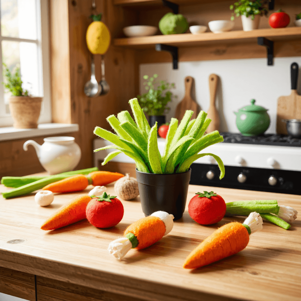 product photography of felt scallions