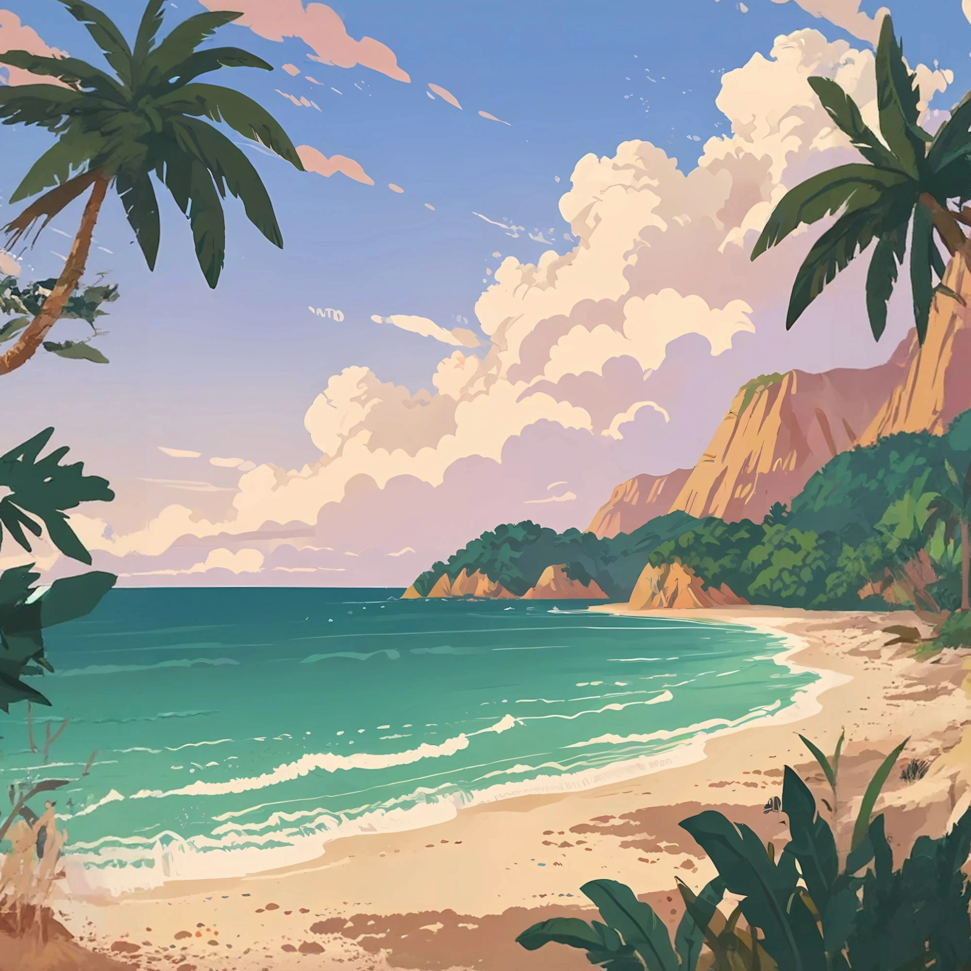 Playa tropical tranquila con agua turquesa y palmeras, que representa la calma que alcanzan las pequeñas empresas canadienses cuando escapan del caos de los períodos críticos de nómina.