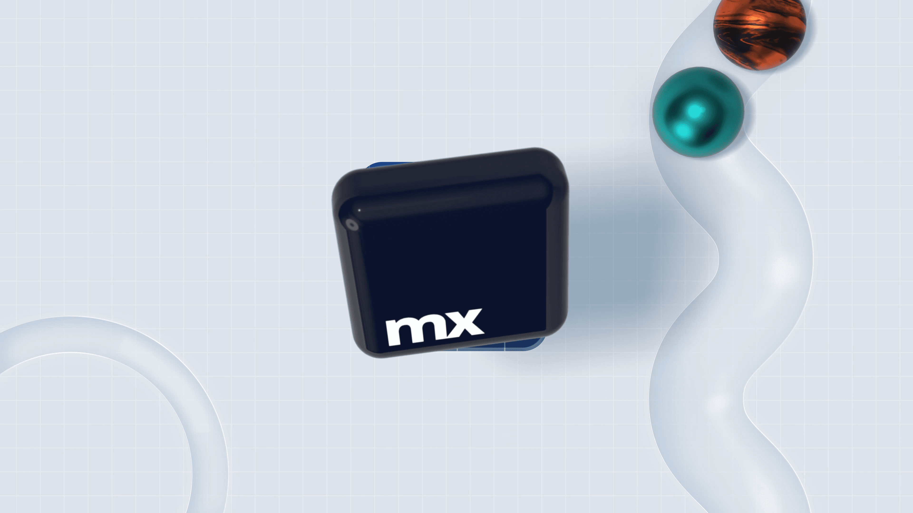 3D MX logo falling in ambient occlusion environment