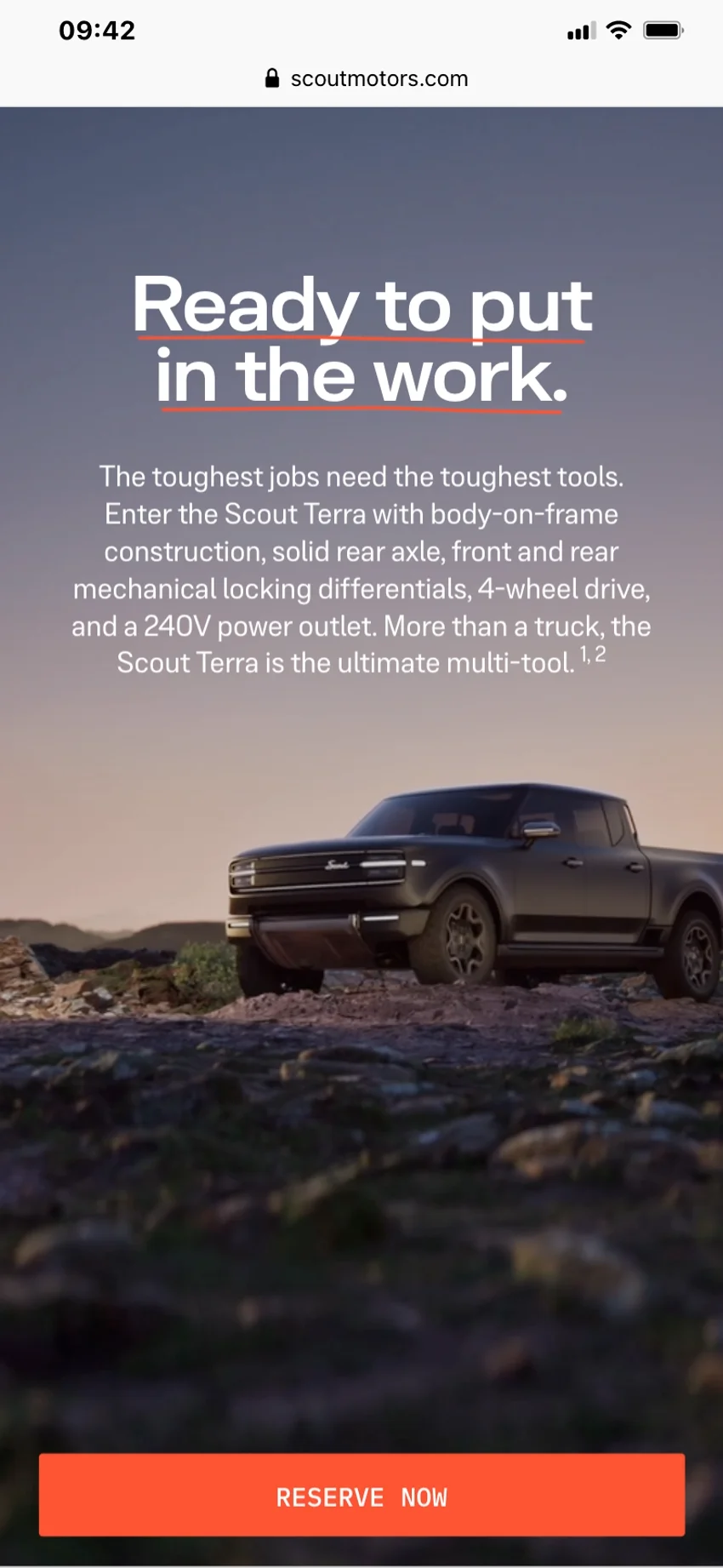 Scout Motors | Screenshot - Mobile : lead section