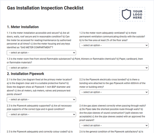 Gas Installation Inspection Checklist for Mobile, Tablet, Fillable PDF