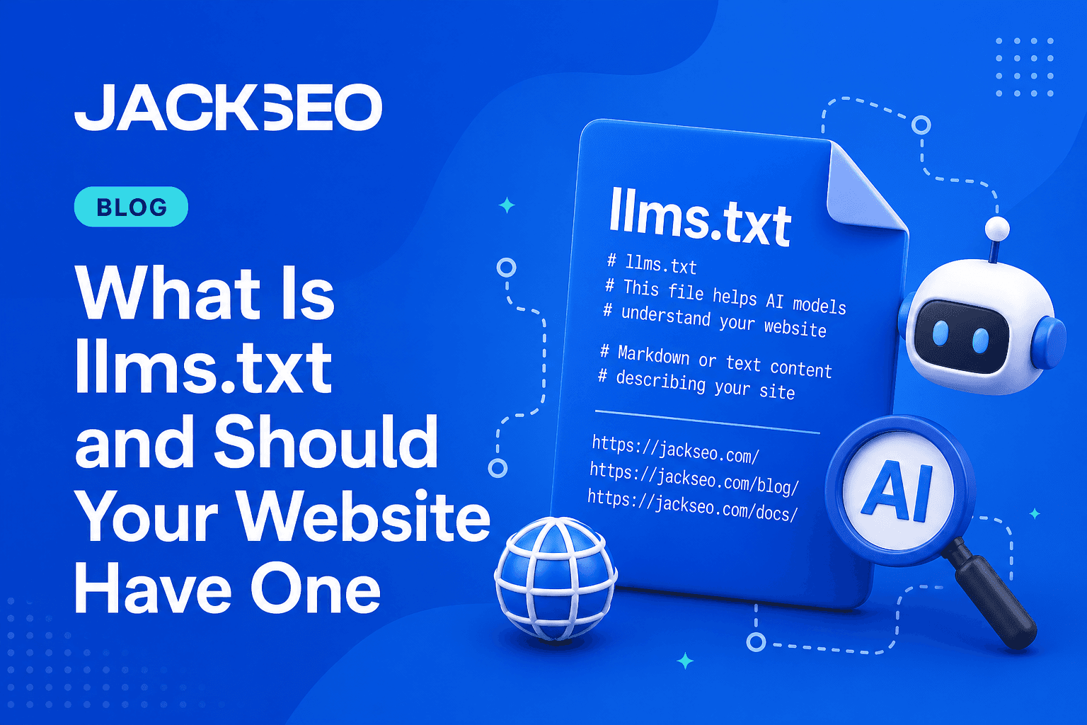 Diagram showing llms.txt file in a website root directory alongside robots.txt and sitemap.xml, illustrating how AI crawlers navigate to priority content