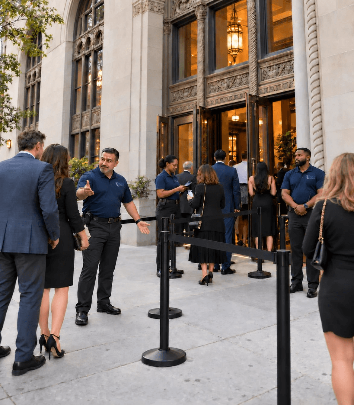 Ares officers managing the entrance line at a Manhattan venue