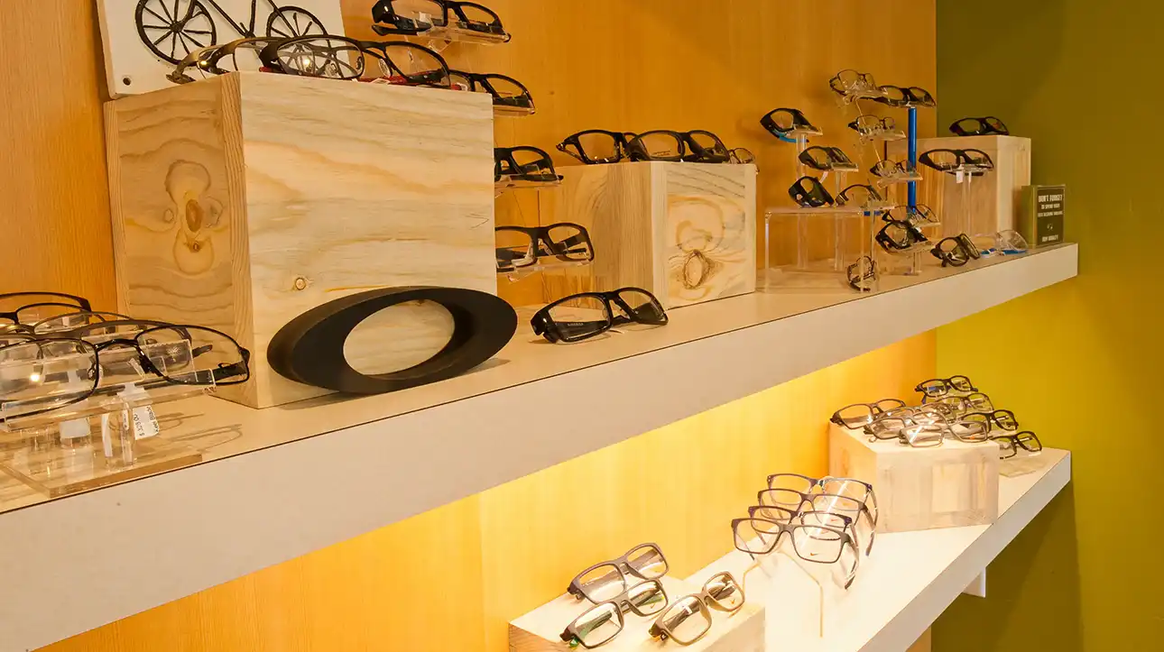 Shot of eyeglasses displayed in the EyeTech Optometry optical