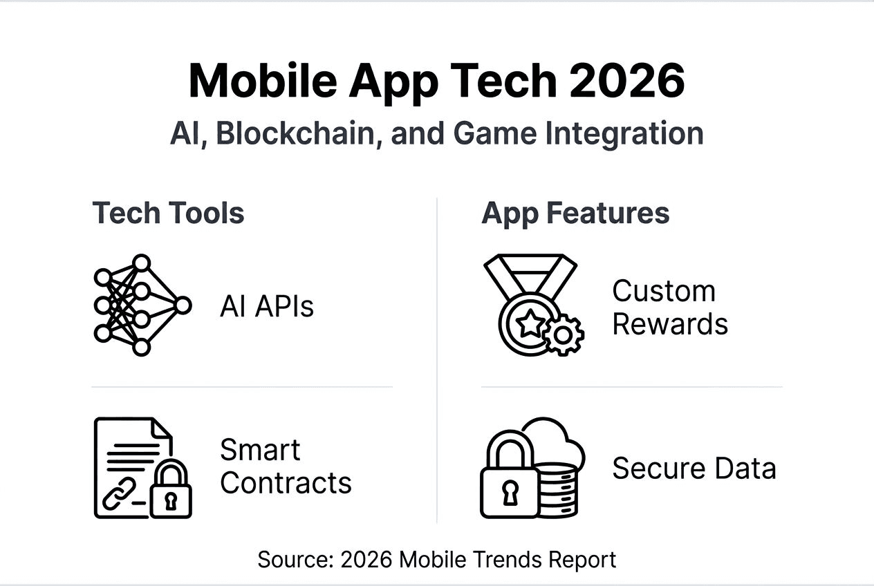 Infographic of AI, blockchain, and game app features