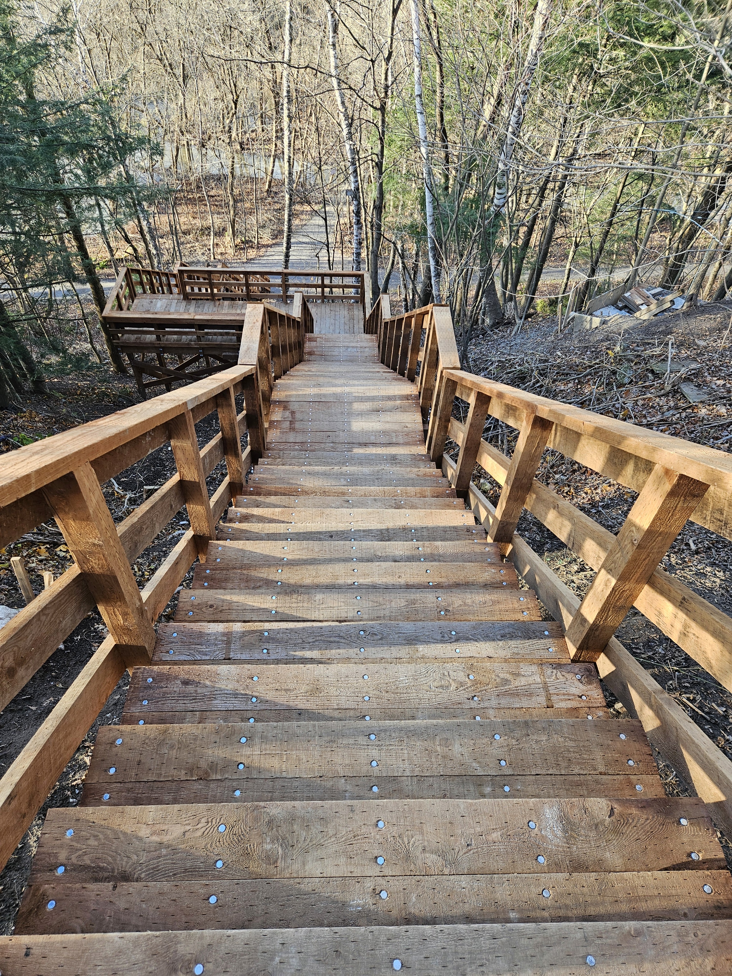 Étagères de chaussures, mur de pierre et comptoir de la nouvelle succursale de Chaussures Fillion