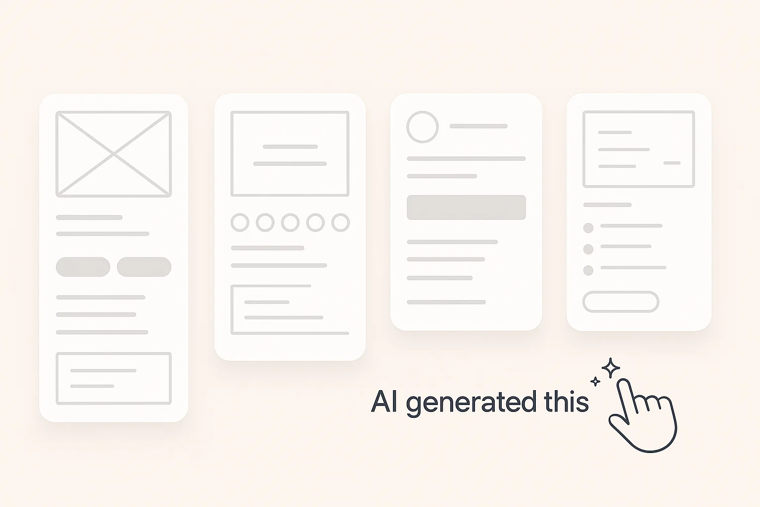 AI-generated UI wireframe variations created by Gemini 3 Pro in Figma Make with cursor selecting a layout
