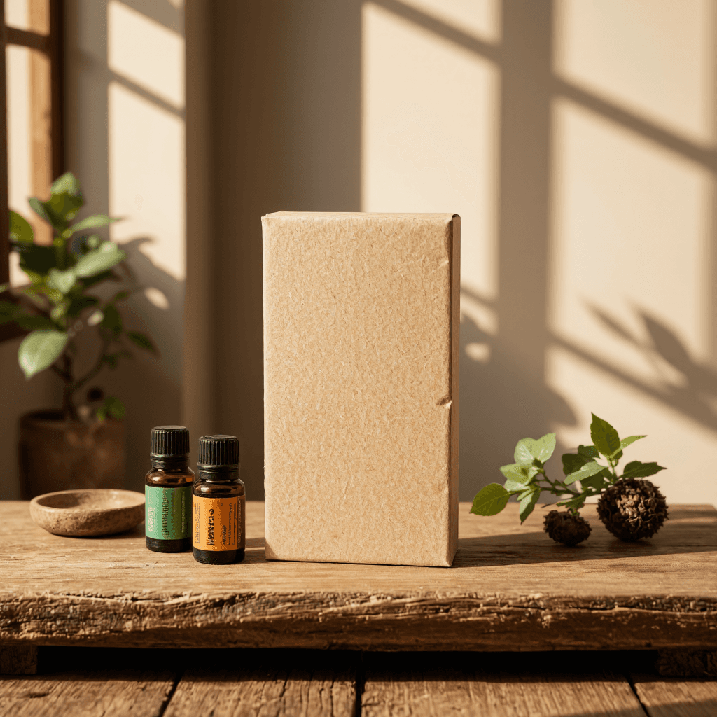 product photography of a box of essential oil