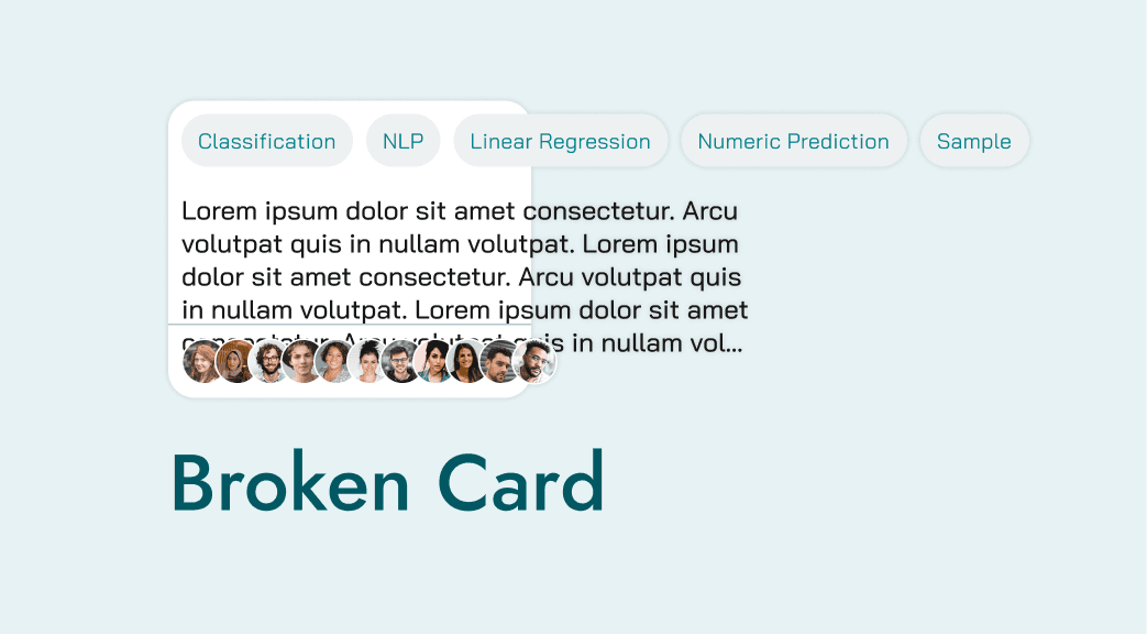 Image of a card component that is visually broken with content coming out